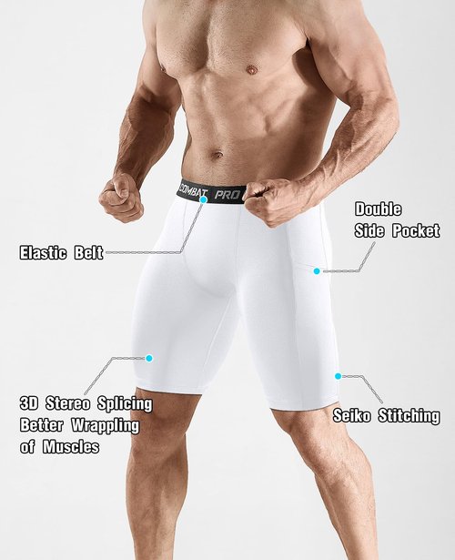 Niksa 2/4 Pack Compression Shorts Men with Pocket, Spandex Running Shorts Sport Athletic Workout Performance Underwear