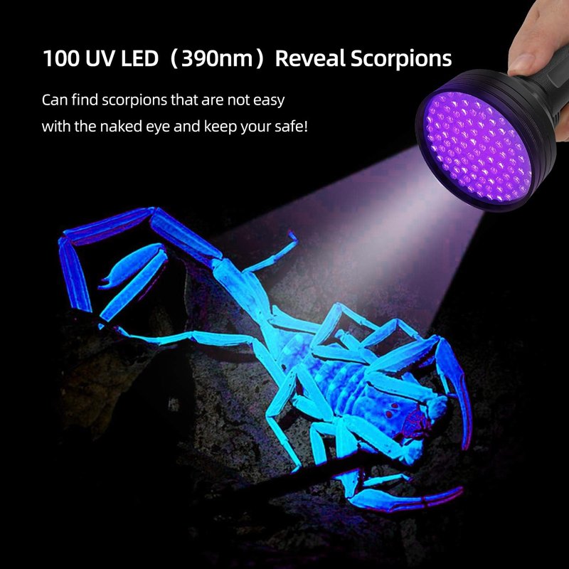 Collgene UV Flashlight Black Light, 100 LED (390 nm) Portable Blacklight Pet Urine Detector for Dog/Cat Urine, Dry Stains, Bed Bug, Battery Not Included