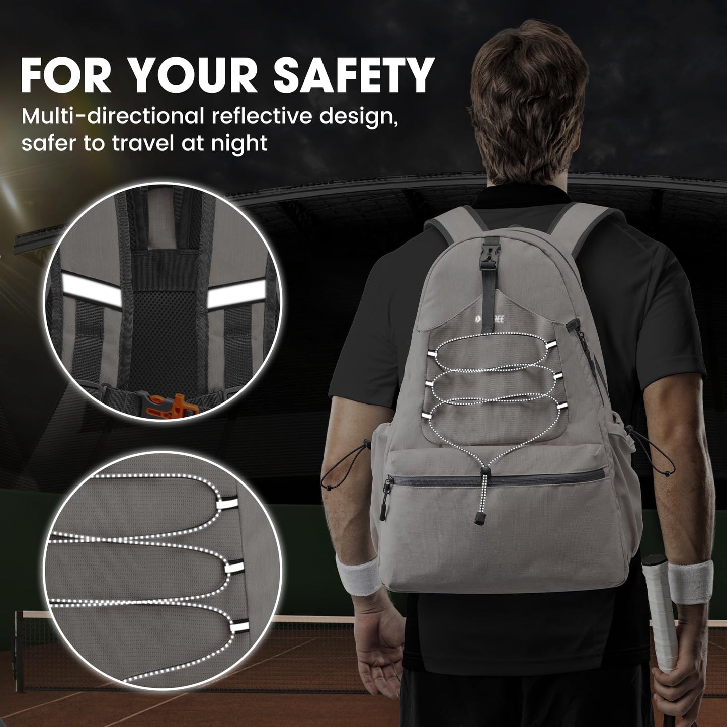 G4Free Tennis Bag, Tennis Backpack for Women Men, Large Pickleball Bag, Holds 4 Rackets with Shoe Compartment, Ivory, L, Casual Daypack