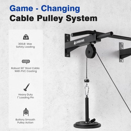 LIONSCOOL Multifunctional Wall Mounted Pull Up Bar with Pulley System (16"/24" APART)