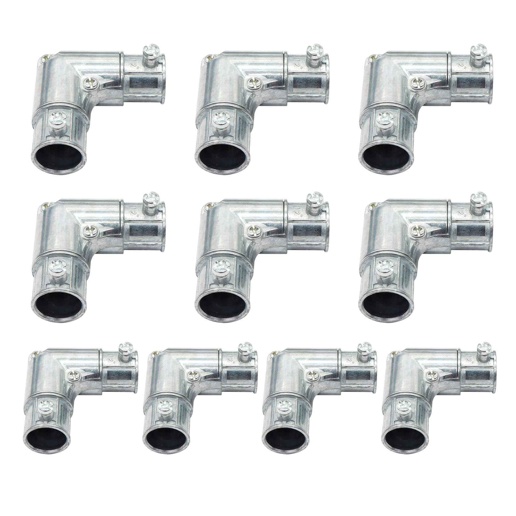 Qlvily 10 Pieces 1/2 Inch EMT to EMT 90 Degree Inside Corner Pulling Elbows, Electrical Metallic Tube Zinc Die Cast Elbow Capped Coupling, Combo Head Set Screw