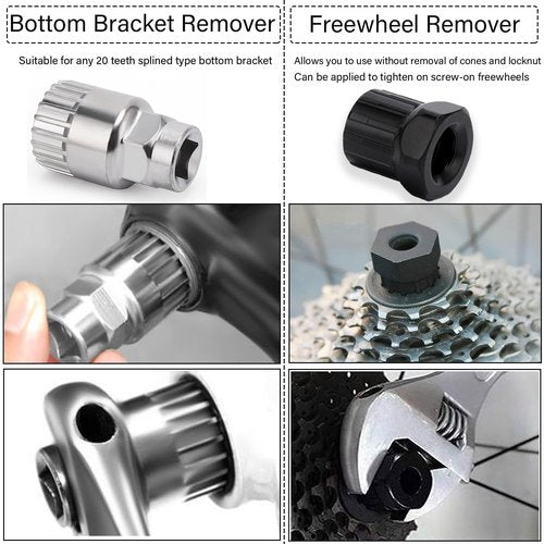 Bike Repair Tool Kit 7Pcs,Tool Zipper Pouch,3-in-1 Cassette Remover Wrench,Bike Chain Breaker,Hub Cone Wrenche,Bottom Bracket Remover,Freewheel Remover,Crank Puller Extractor,Spoke Wrench