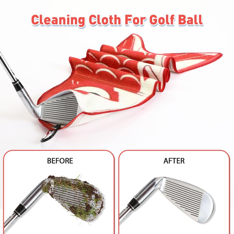 Mindsoft Microfiber Golf Towel Koi Fish Golf Towel with Carabiner Clip Cleaning Cloth & Clubs Koi Pattern Golfs Accessories and Gifts for Men Women(Red)