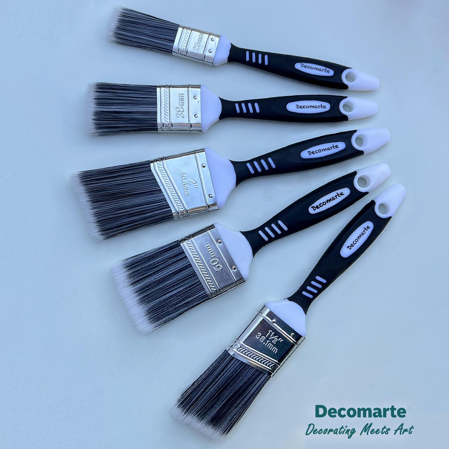 Decomarte Paint Brush Set for Painting Cabinets, Small Fence Wall Stain Brushes Assortment, Smooth Synthetic Short Bristle Paintbrushes with Soft Grips – Double Thick Chip Brush Variety- Pack of 5