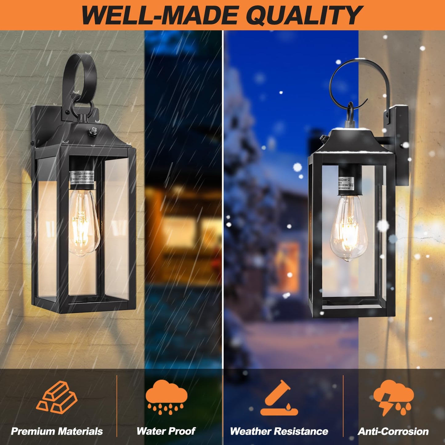 Yolsunes Dusk to Dawn Wall Lights 2 Pack, Black Outdoor Light Fixtures Wall Mount, 15 Inch Exterior Wall Sconces Waterproof, Large Outside Lights for House, Modern Wall Lanterns Clear Glass