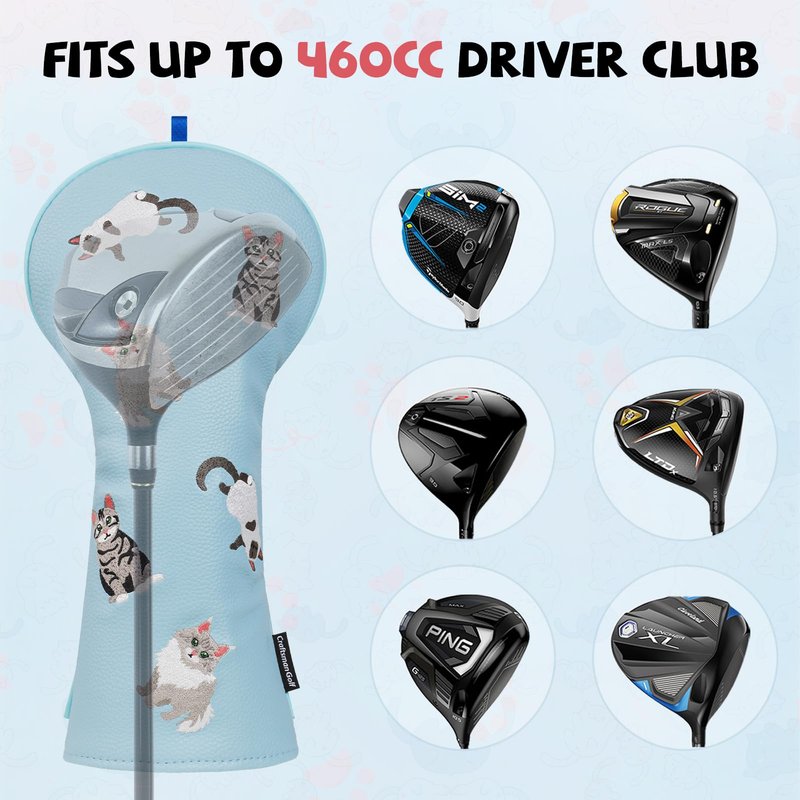 Craftsman Golf PU Leather Cat Embroidery 460cc Driver Headcover Cover Cute Norwegian Forest Tabby Siamese Cat