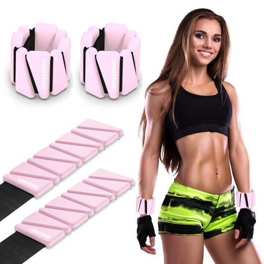 LONGTENW Adjustable Silicone Wrist & Ankle Weights Customizable Fitness Bands for Yoga, Pilates, Running, and Strength Training Detachable Design, Comfortable Eco-Friendly Material (Pink, 2 lbs Pair (1lbs Each))