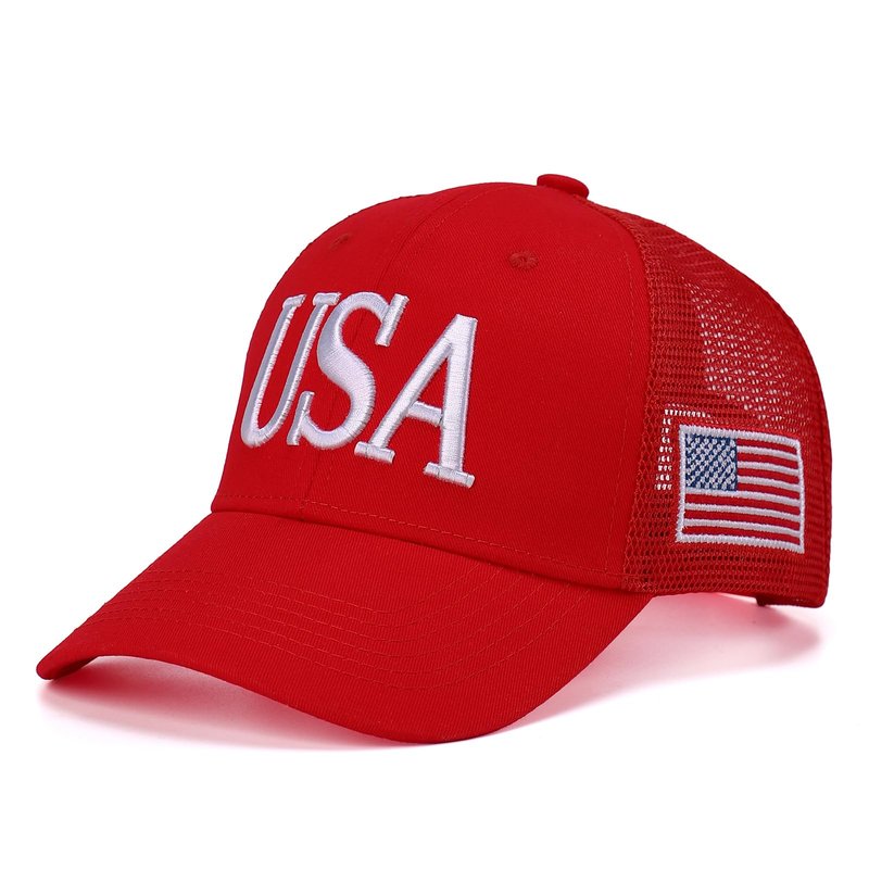 USA Trucker Hat for Men & Women American Flag Cap Adjustable Baseball Cap Mesh Snap Patriotic 3D Embroidered Cap(Red)