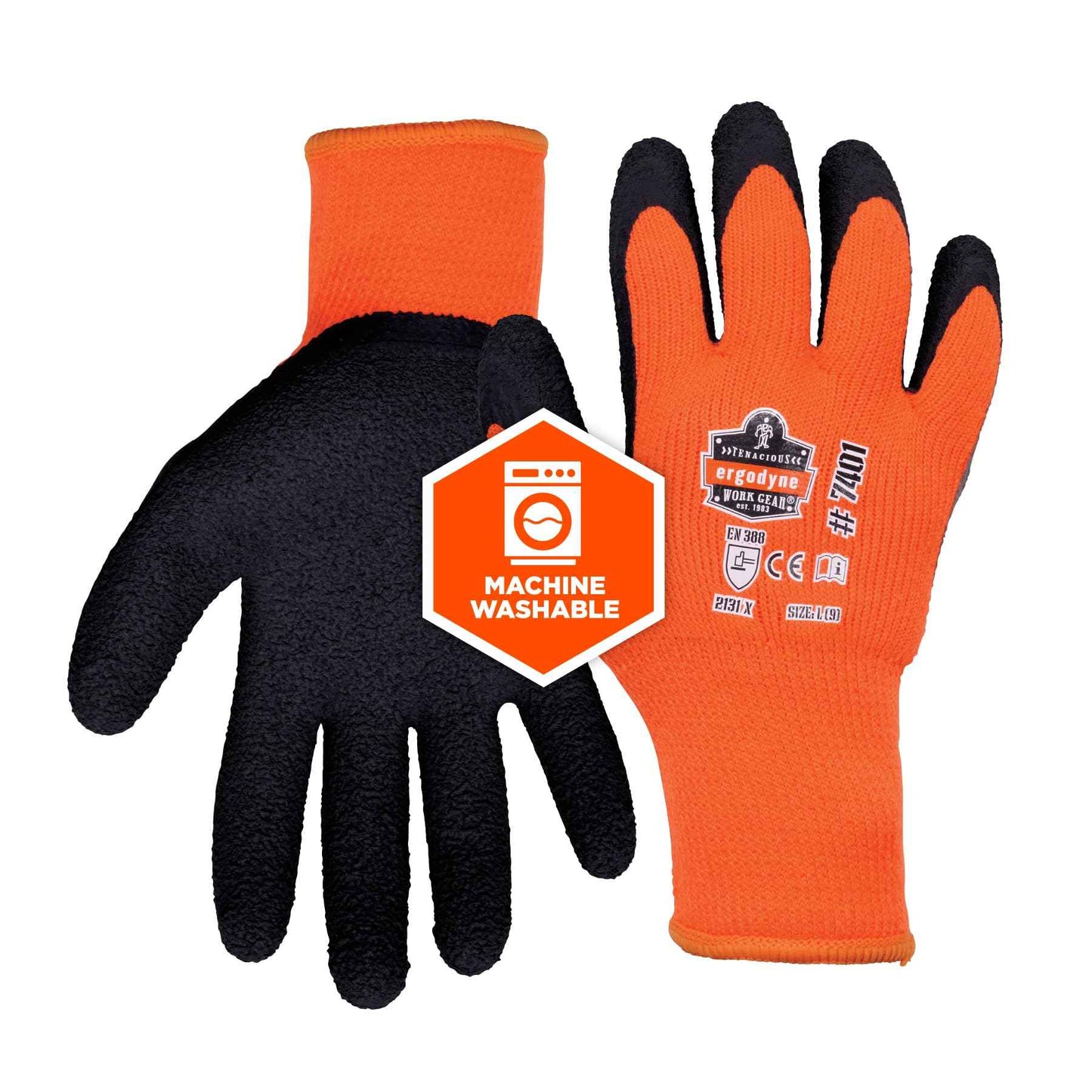 Ergodyne ProFlex 7401 Coated Winter Work Gloves, Latex Coated Palm, Thermal Fleece Lining, 12-PK