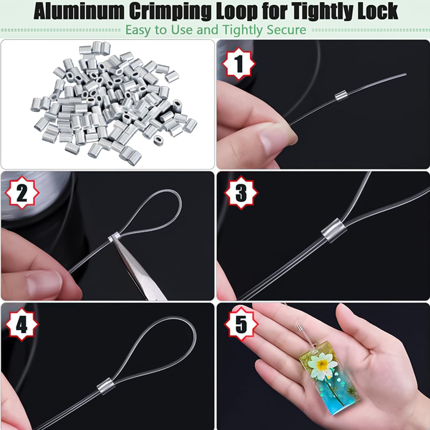Clear Hanging Wire 0.8mm, 656FT Strong Fishing Line, Invisible Nylon Thread with 120 Pcs Aluminum Crimping Sleeves for Hanging Christmas Ornaments, Picture, Beading Sewing, Jewelry Making and Crafts