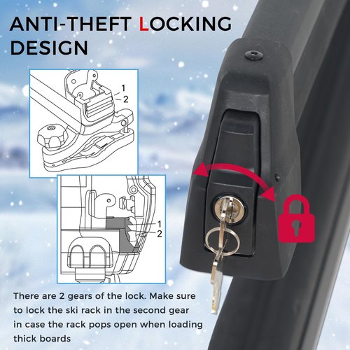 LINGVUM Ski and Snowboard Roof Racks with Sliding Extension, 28" Universal Ski Roof Rack Carrier with Anti-Theft Lock - Fits 6 Pairs Skis or 4 Snowboards, Black