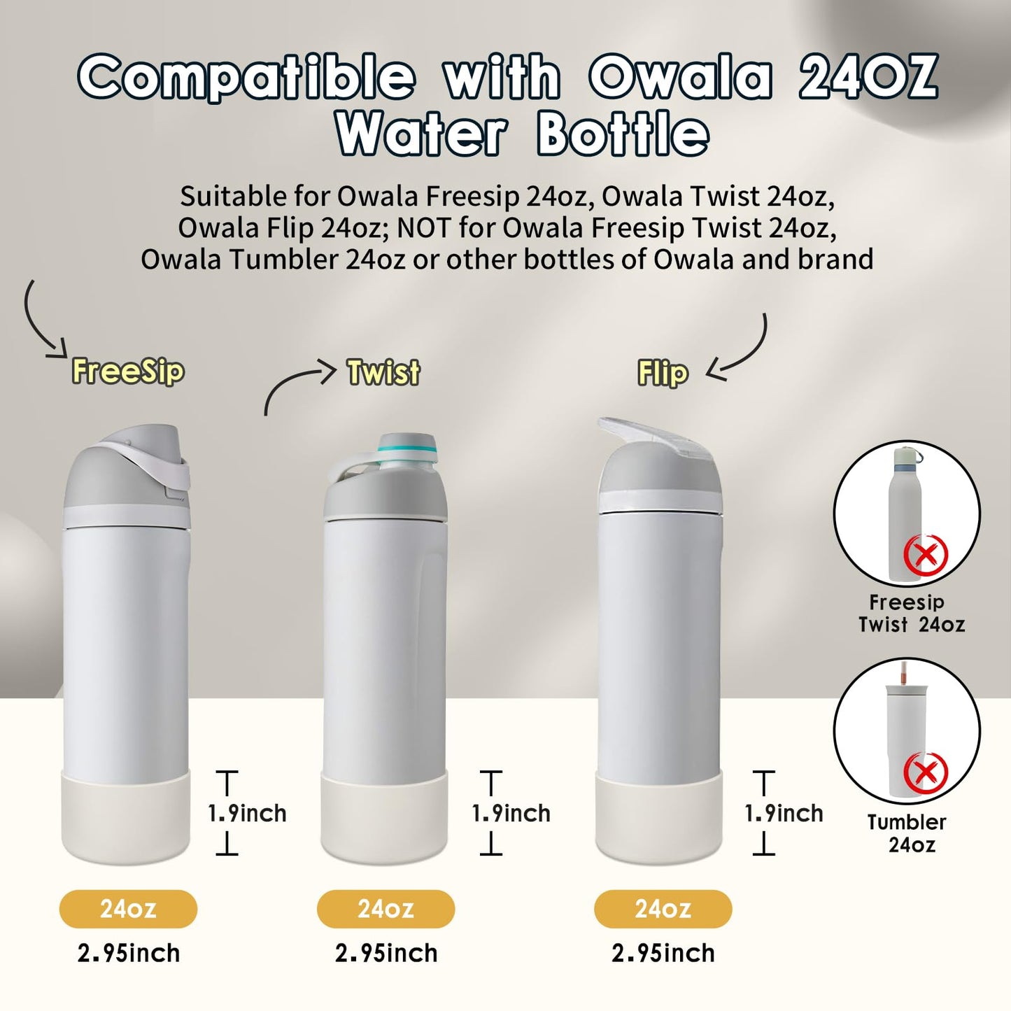 BKBY 2PCS Silicone Water Bottle Boot, Compatible with Owala 24oz 32oz 40oz, Protective Anti-Scratch & Anti-Dent No Noise Sleeve Cover for FreeSip/Twist/Flip Water Bottles (Fog, 24oz)