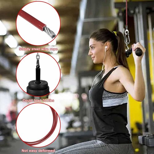AIKESIWAY Replacement Cables for Home Gym, Fitness Pulley Cable, Weight Machine Replacement Cable -Thick 5mm(0.2inch) Heavy Duty Steel Wire Rope for Home Gym Cable (Type-B red, 98 inches)