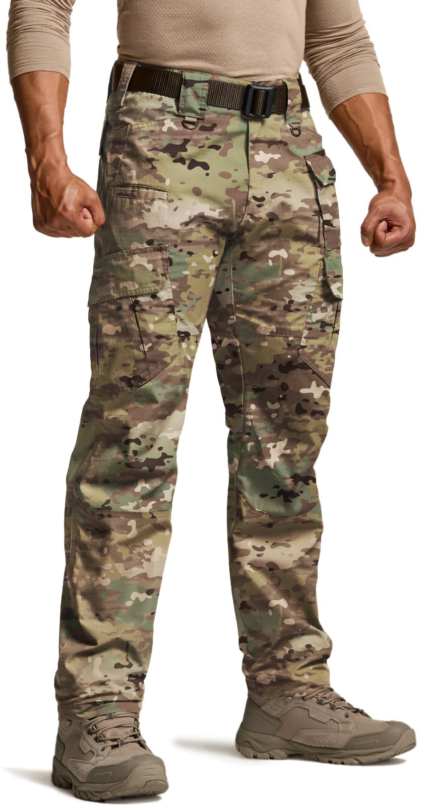 CQR Men's Tactical Pants, Water Resistant Ripstop Cargo Pants, Lightweight EDC Work Hiking Pants, Outdoor Apparel, Duratex Mag Pocket Utility Camo, 36W x 32L