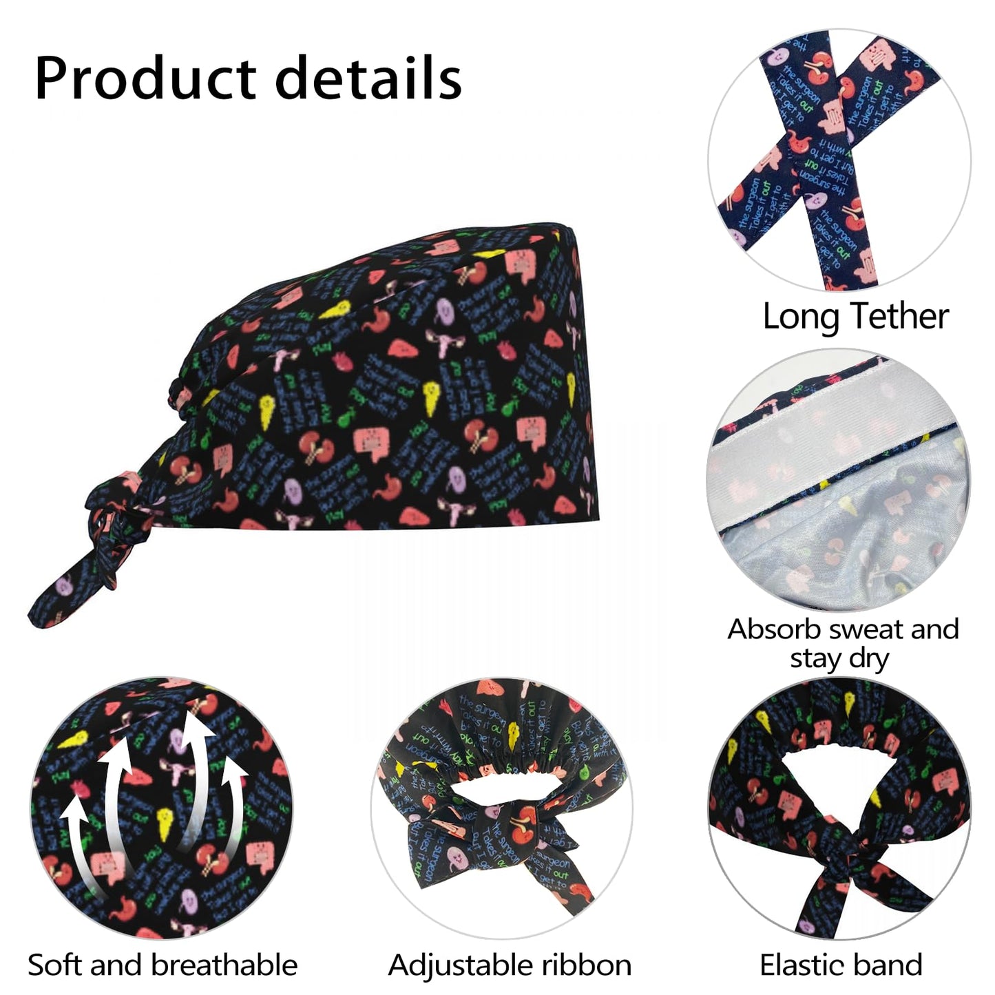 Labor and Delivery Adjustable Working Caps with Sweatband Scrub Hats Surgical Headgear for Women/Men