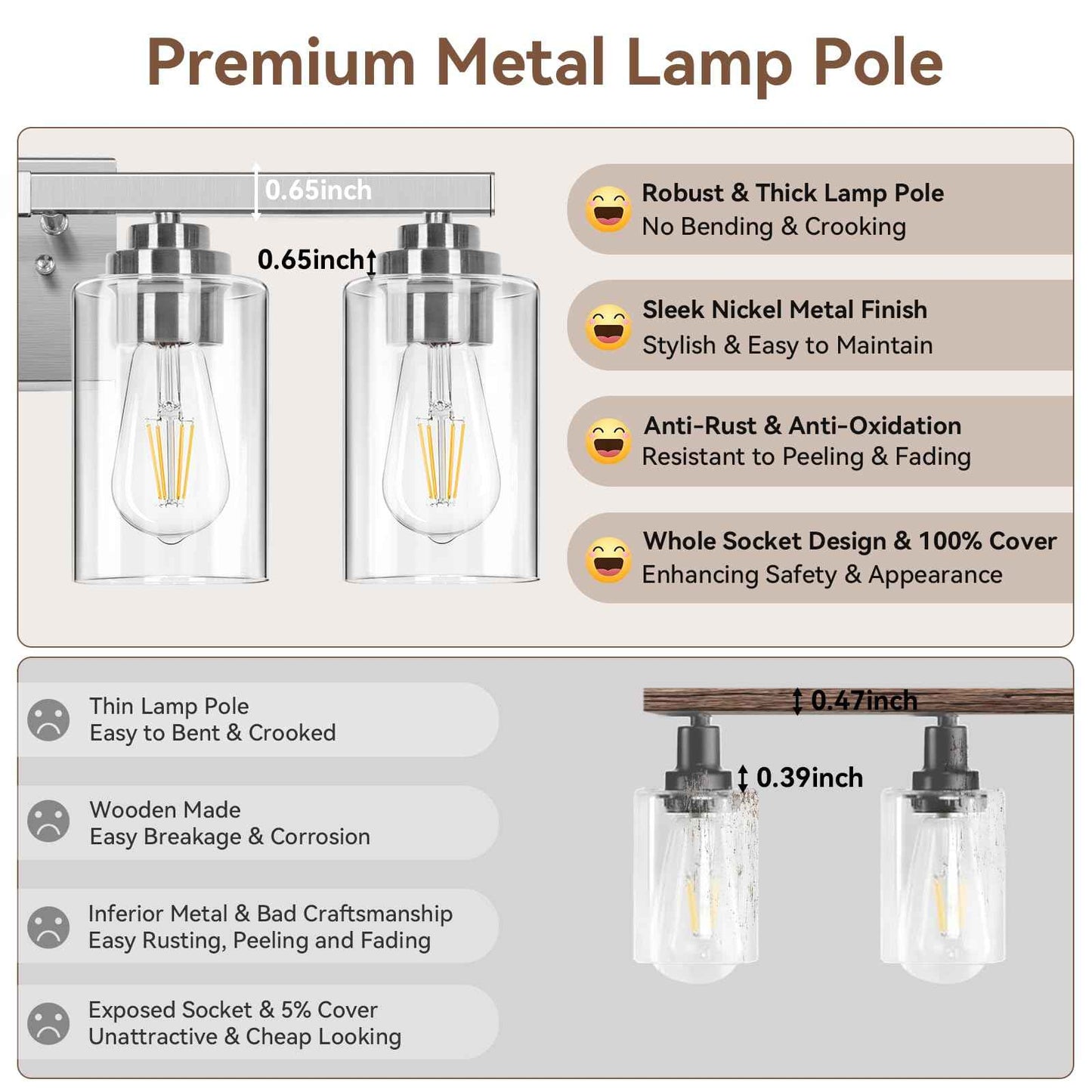 5-Light Bathroom Light Fixtures, 31" Modern Vanity Lights Over Mirror with Clear Glass Shades, Brushed Nickel Light Fixture, Classic Wall Light Fixture for Mirror Living Room Cabinet Bedroom Porch