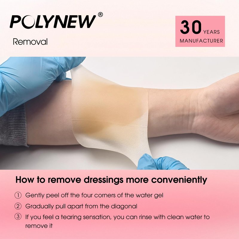 POLYNEW 4" x 4"-10Pcs/Box Hydrocolloid Dressing with Border for Light Exudate, Hydrocolloid Patches Waterproof Wound Dressing, Adhesive Hydrocolloid Bandages, for Pressure Ulcer, Bed Sore