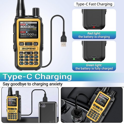 Baofeng Radio UV-5R Mini Ham Radio Long Range Handheld Two Way Radio Dual PTT NOAA Weather Radio Rechargeable Walkie Talkies APP Programming Copy Frequency 999CH USB-C Charging Survival Radio