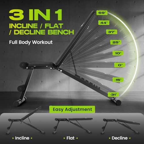 ANCIHER Weight Bench - 660LBS Foldable Home Gym Workout Bench with 8 Adjustable Backrests for Full Body Strength Training