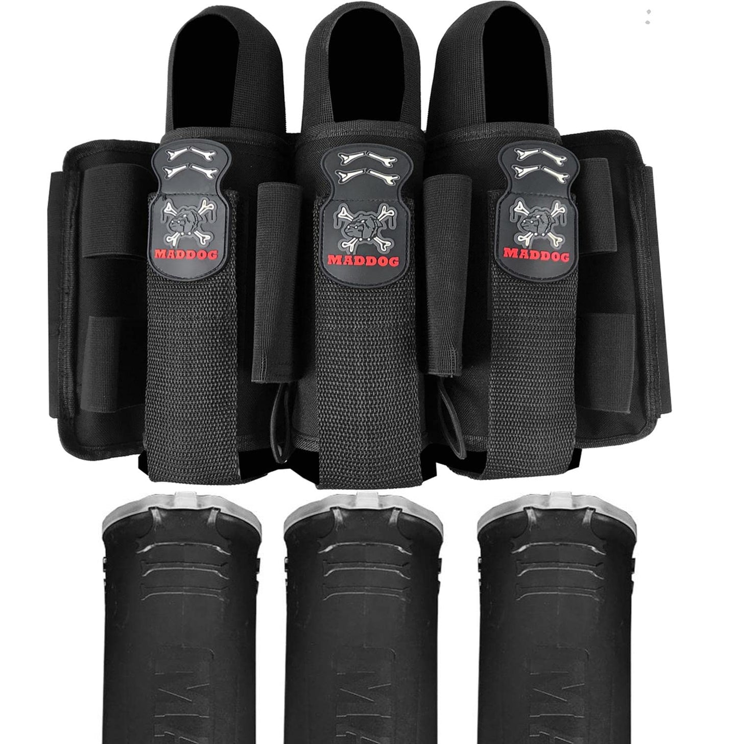 Maddog Pro 3+2 Paintball Harness Pod Pack with (3) 150 Round Bones Paintball Pods | Pod Ejection | Adjustable Pod Holder Belt for Tournament, Woodsball & Speedball