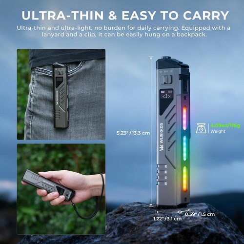 Wurkkos TD11 Tactical Flashlight, 3000 Lumen Slim Flat EDC flashlight, USB-C Rechargeable Flashlights with OLED Display, Dual Tactical Buttons, Spotlight/Floodlight/RGB, IPX6 for Camping & Emergencies