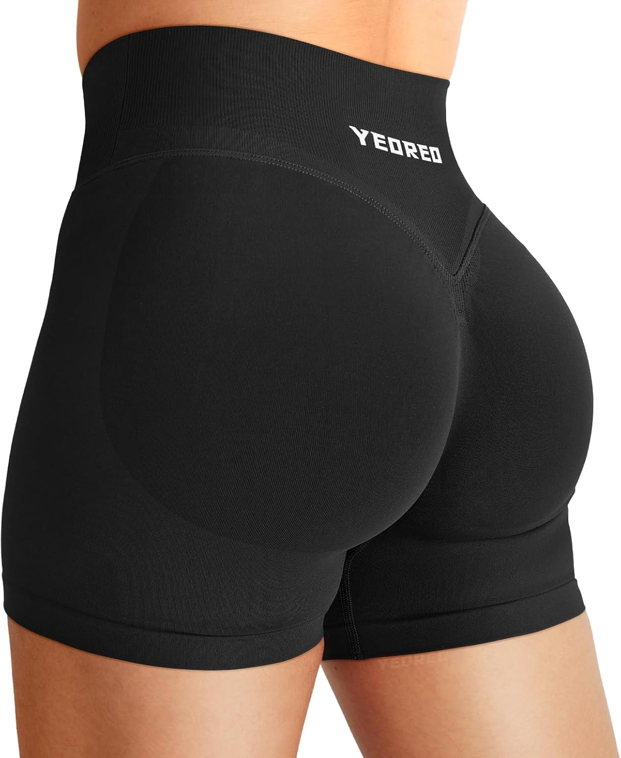 YEOREO Women's Butt Lifting Gym Shorts - 4.5" Crossover Mid Rise Seamless Biker Shorts