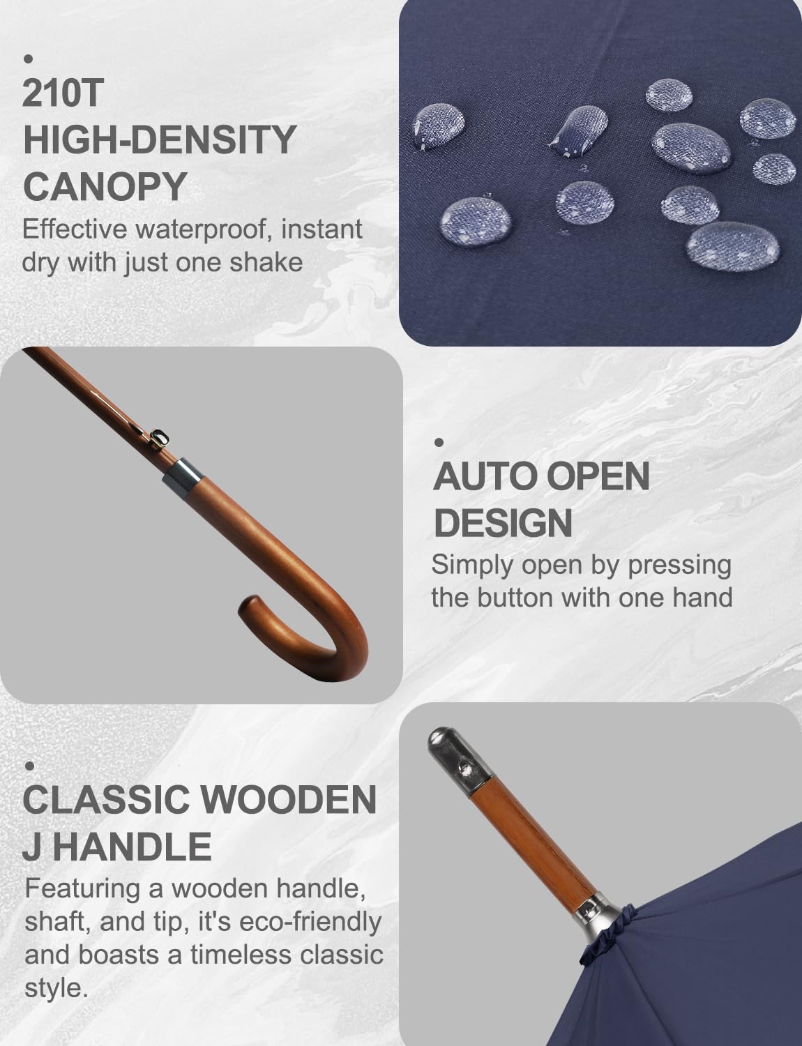 RusuiQinsan Windproof Starry Sky Constellation Long Umbrella, Large Stick Umbrella for Rain with Wooden Hook Handle, Gift for Women, Men & Adults