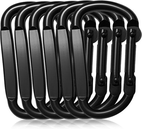 EZYA Heavy-Duty Carabiner Clips - 2.4" Small D-Ring for Keychains, Camping, Hiking, Dog Leash | Black, 6PCS
