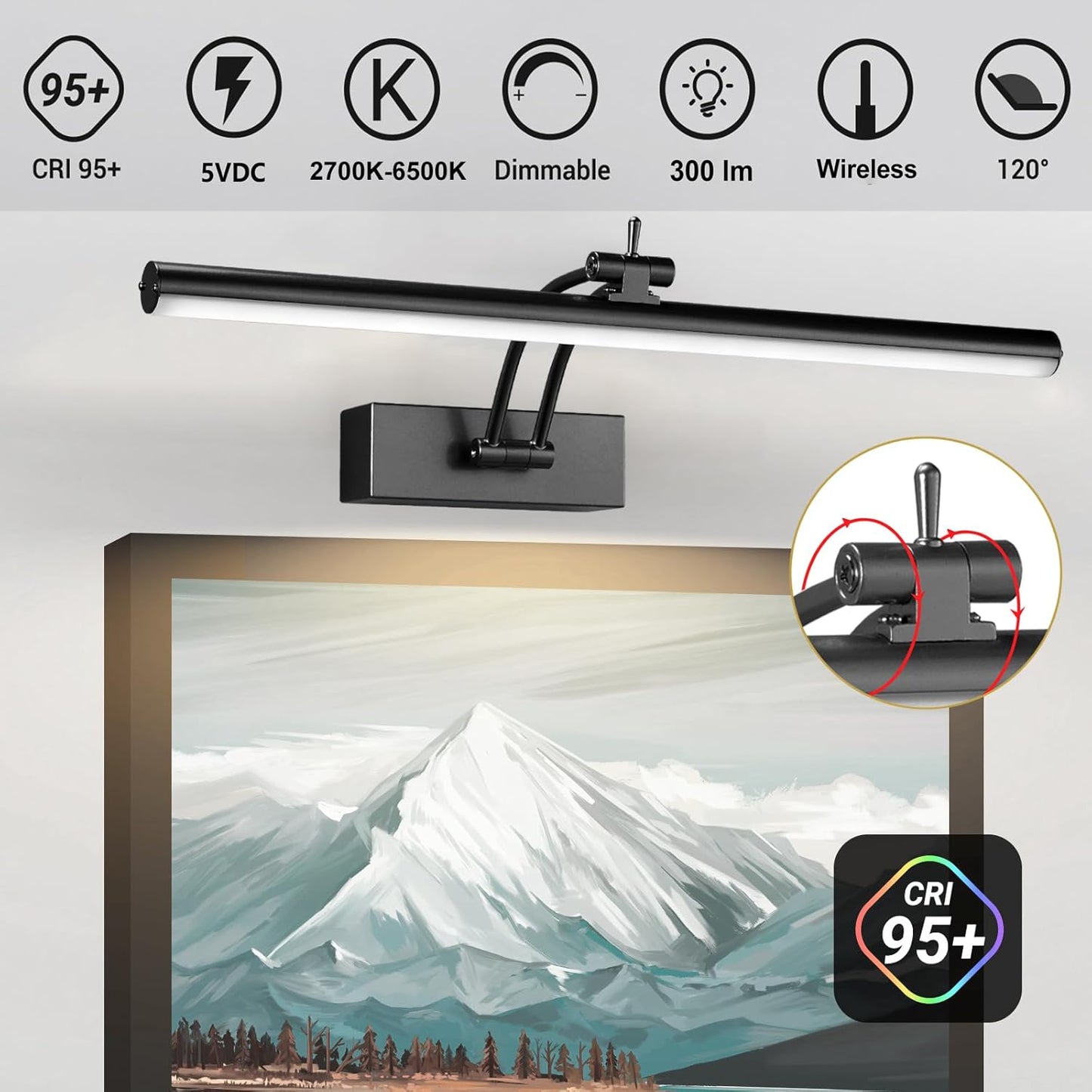 Wireless Battery Operated Picture Lights - 2 Pack, 16 Inch Dimmable Art Lighting with Remote, 6 Color Options - Perfect for Paintings and Gallery Displays