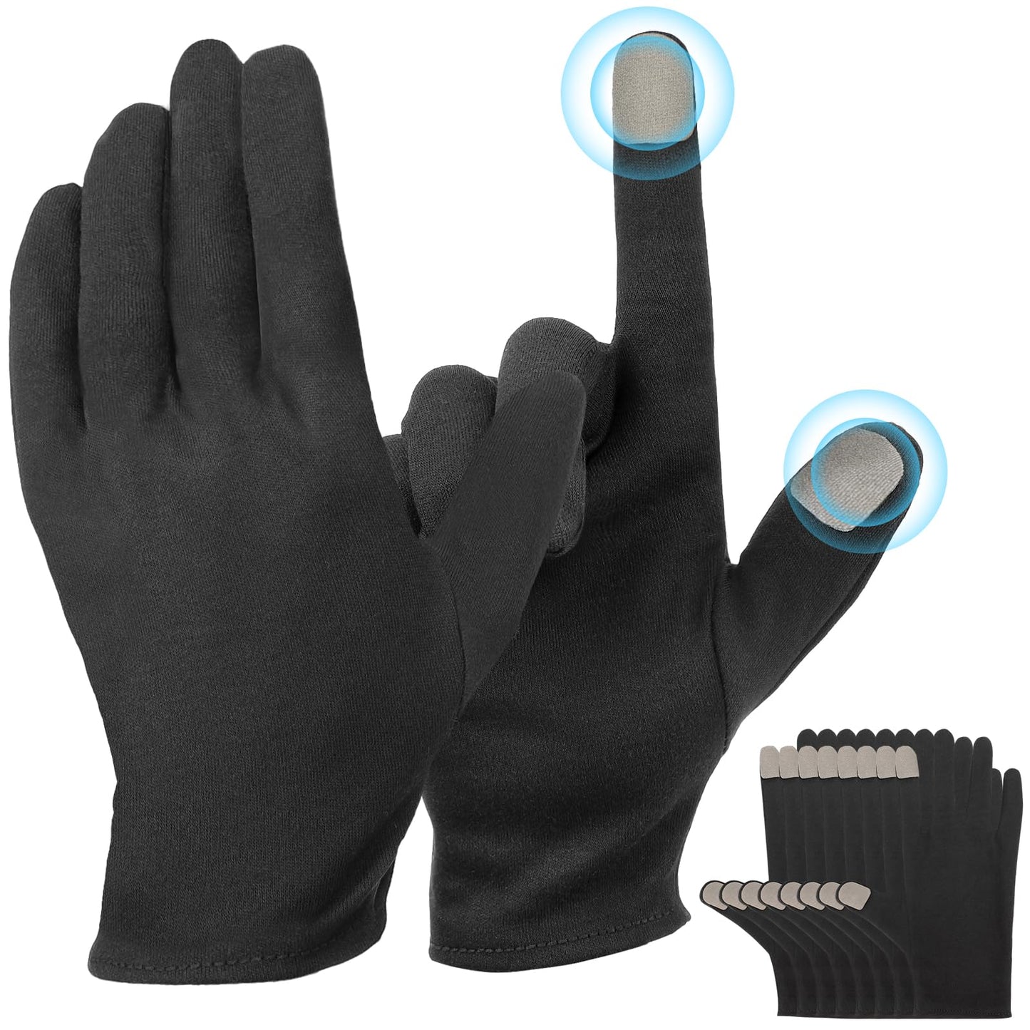 ENPOINT Touch Screen Gloves - 5 Pairs Black Cotton Gloves for Dry Hands Sleeping, Moisturizing, Coin Handling, Jewelry, Photography, Men and Women, Large