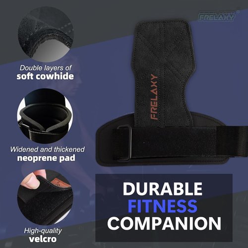 Frelaxy Weight Lifting Wrist Straps - Cushioned Grips for Men & Women | Durable Double Layer Leather