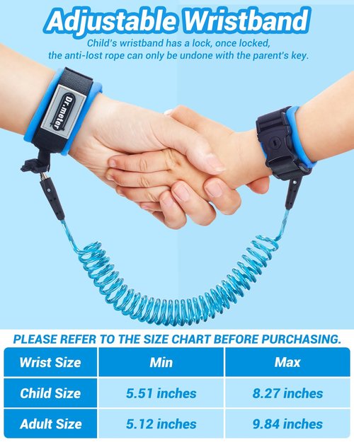 Dr.meter Toddler Leash - 2 Pack Safety Anti-Lost Wrist Link with Key Lock | Reflective Child Harness, 8.2ft Blue & 4.92ft Orange