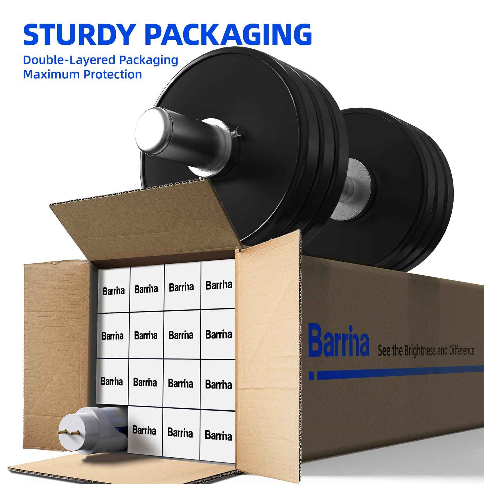 Barrina T8 LED Bulbs 4 Foot, Fluorescent Light Bulbs Replacement, 24W, 3200LM, 6000K Bright Light Ballast Bypass, Dual-End Powered, T8 T10 T12 LED Fluorescent Tube Replacement, Frosted Cover, 8 Packs