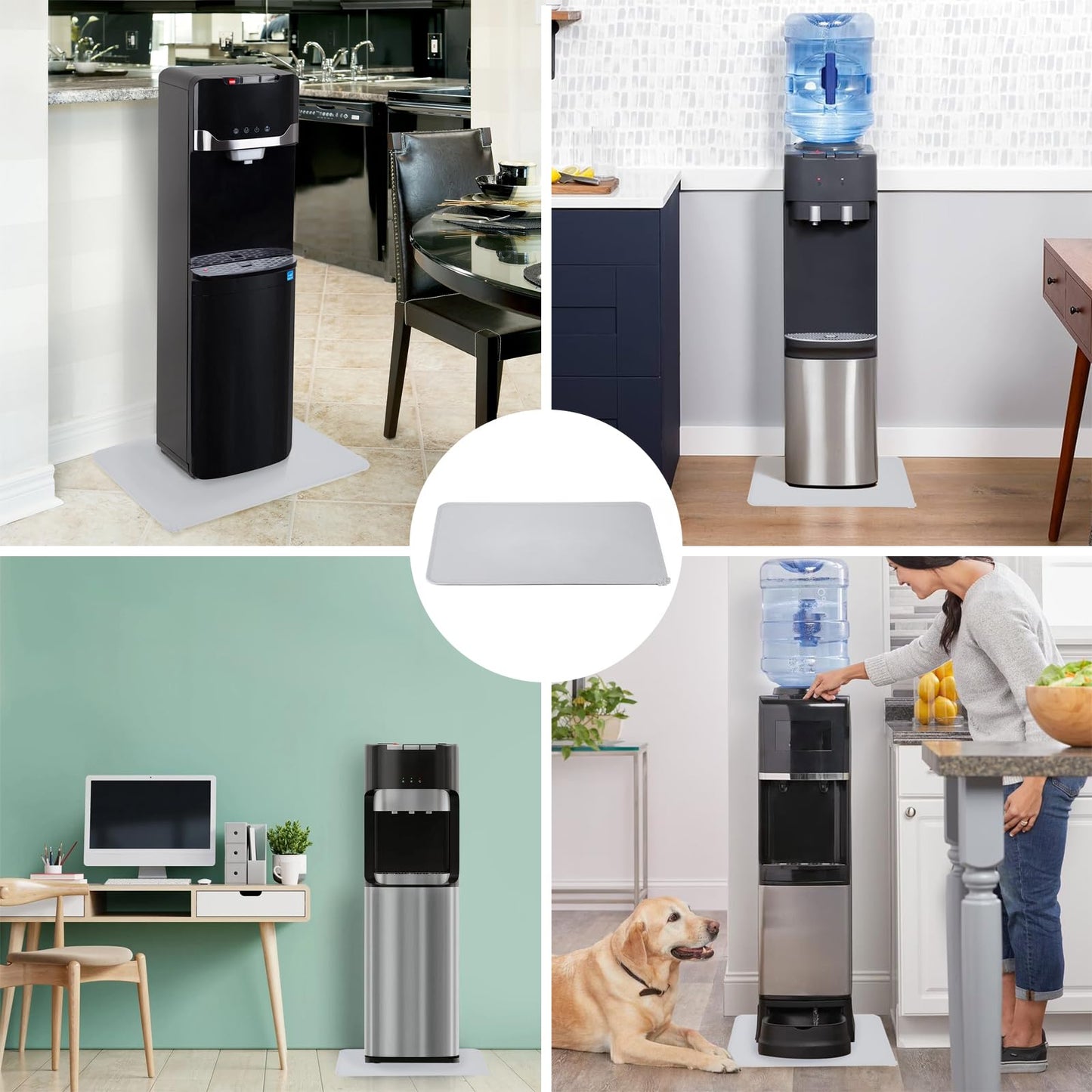 Water Cooler Mat - Compatible with Avalon/Brio Water Cooler for 5 Gallon Bottles and 3 Gallon Bottles, Non-Slip Water Dispenser Mat Heat Resistant, Great for Bedrooms,Kitchens, Offices, Bars