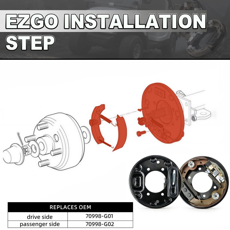 Mixopoly Golf Cart Brake Assembly for Yamaha G14 G16 G19 G20 G21 G22 and EZGO TXT PDS/Medalist 1996-UP, Replace OEM JN6-F7290-03-00, JN6-F7280-03-00, 70998-G01, 70998-G02