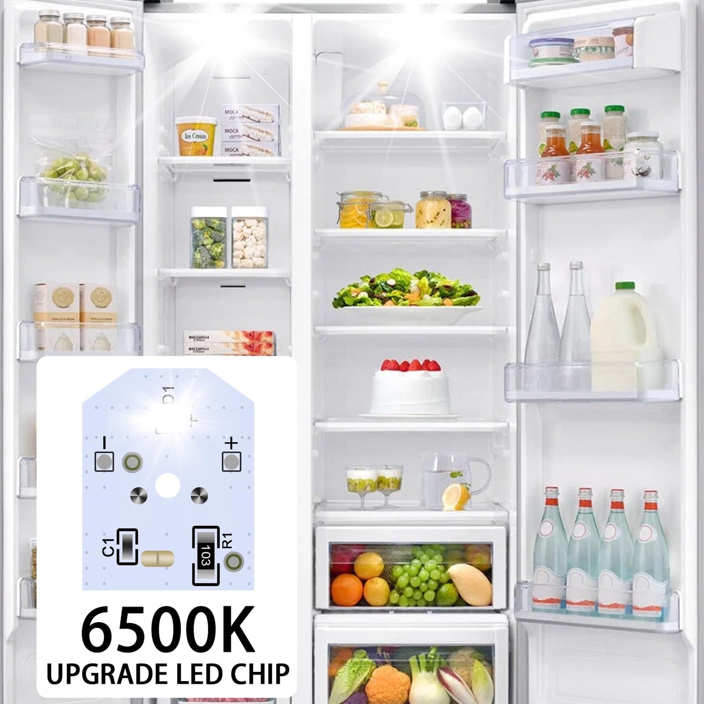 New Upgraded WR55X11132 WR55X25754 GE Refrigerator LED Light Bulb Replace WR55X30602 WR55X26486 PS4704284 3033142 EAP12172918 AP6261806(2 Pack)