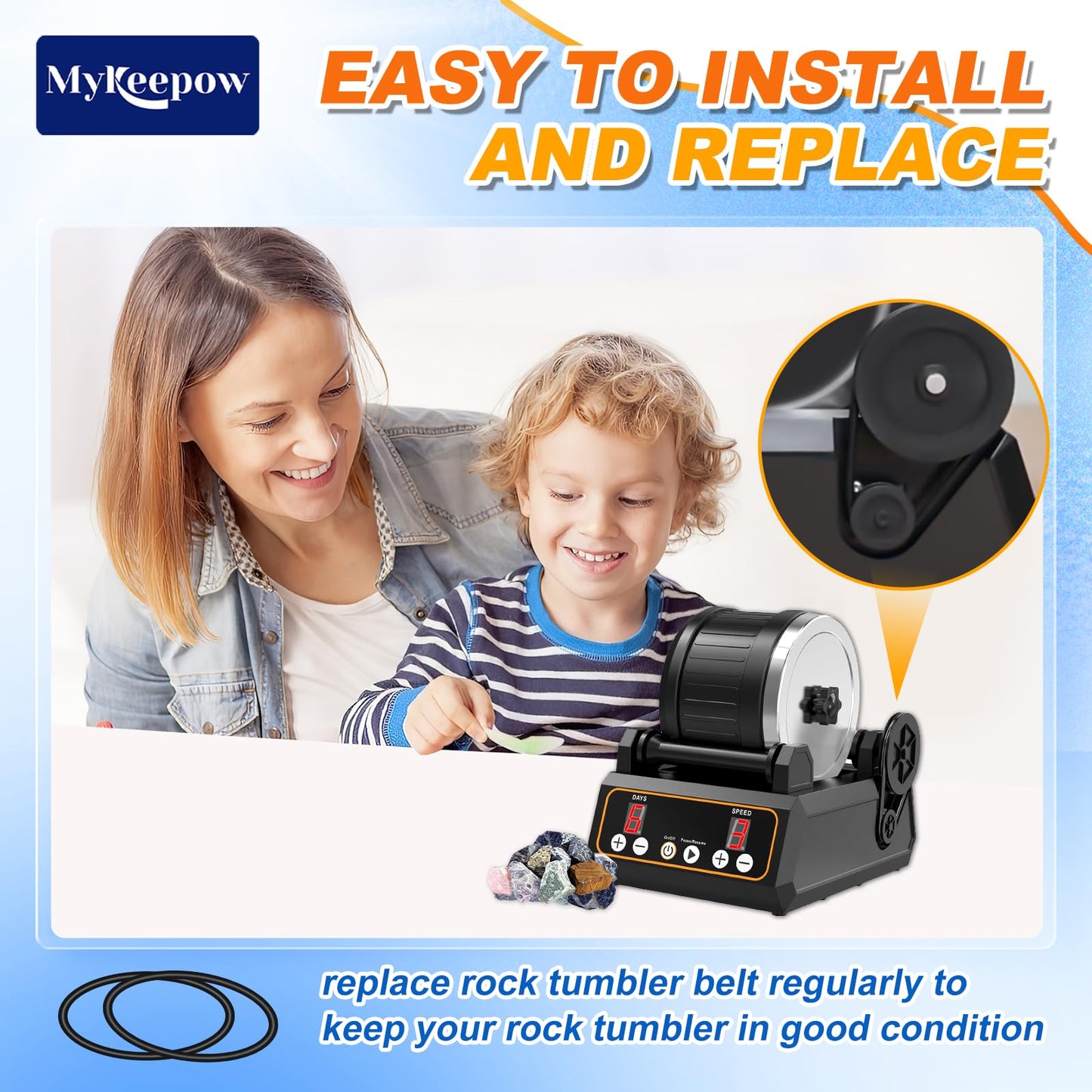 MyKEEPOW Rock Tumbler Belts Compatible with KomeStone Rock Tumbler Model K1 & K1 Pro & K3, 6 Pack (Not fit for K2 Elite Rock Tumbler)