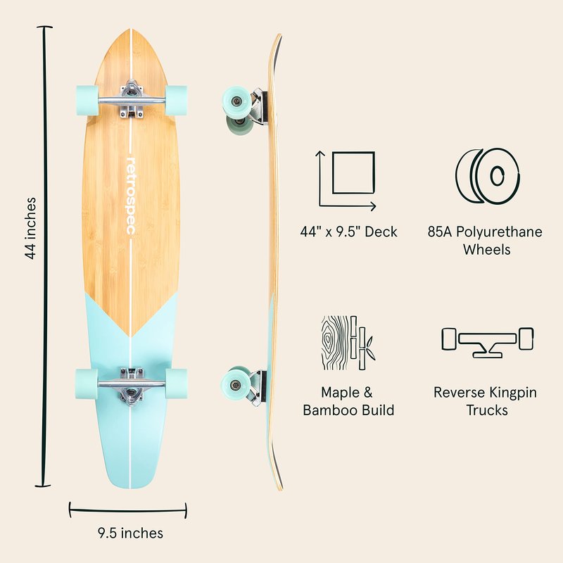 Retrospec Zed Longboard Skateboard Complete Cruiser | Bamboo & Canadian Maple Wood Cruiser w/Reverse Kingpin Trucks for Commuting, Cruising, Carving & Downhill Riding