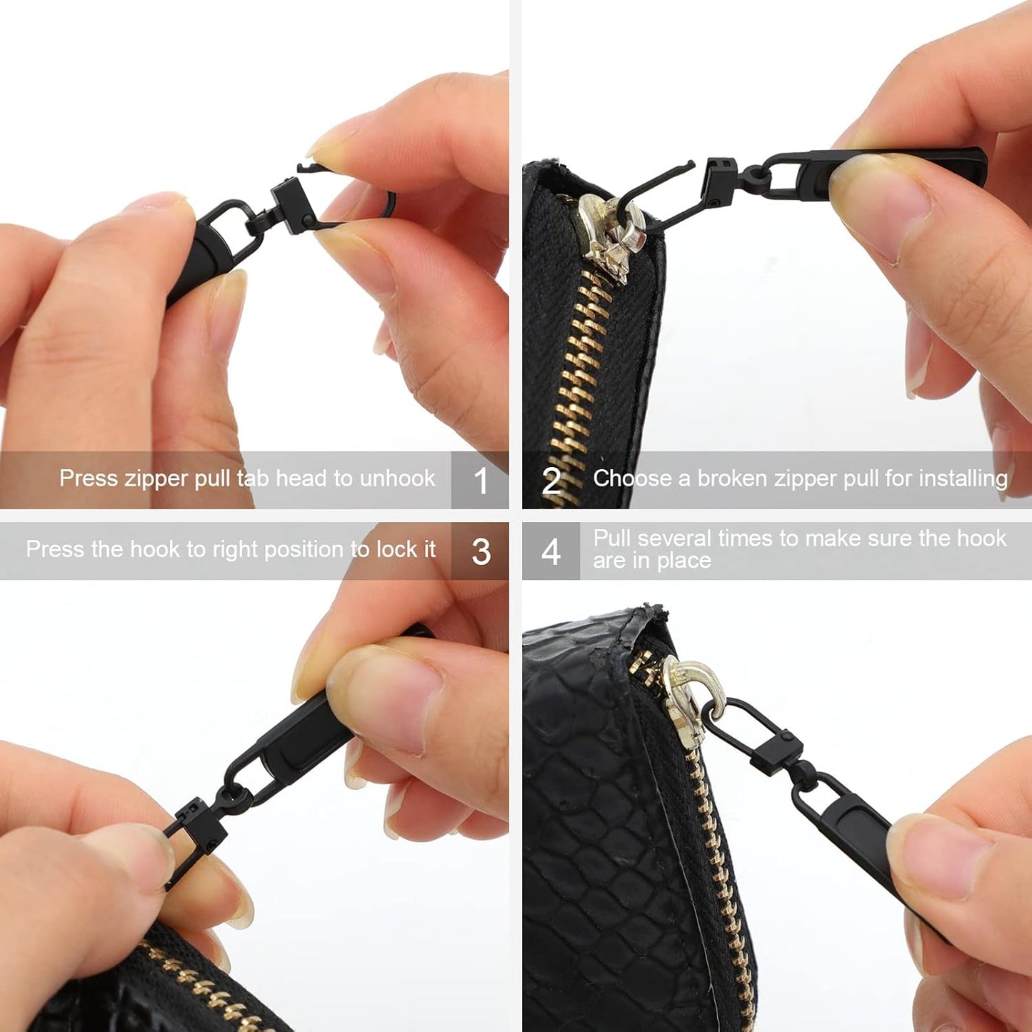 Skiennix Zipper Pull Replacement - 10 Detachable Tiny Sliders for Luggage, Jackets & More | Silver, Black, Gold, Gun Black