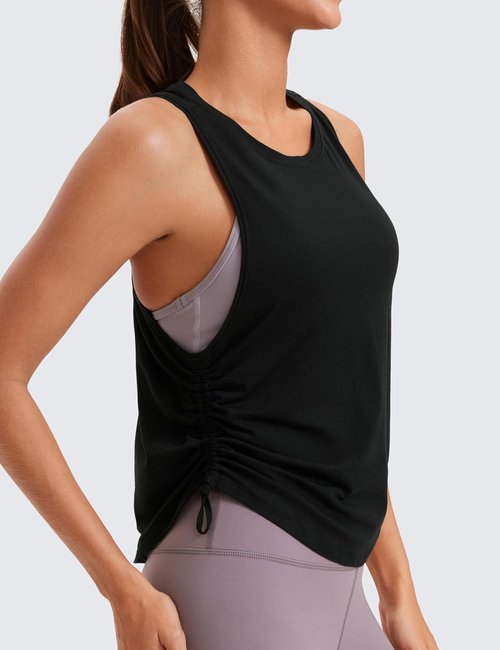 CRZ YOGA Pima Cotton Tank Top for Women - Ruched Side Design | Casual Racerback Sleeveless Shirt