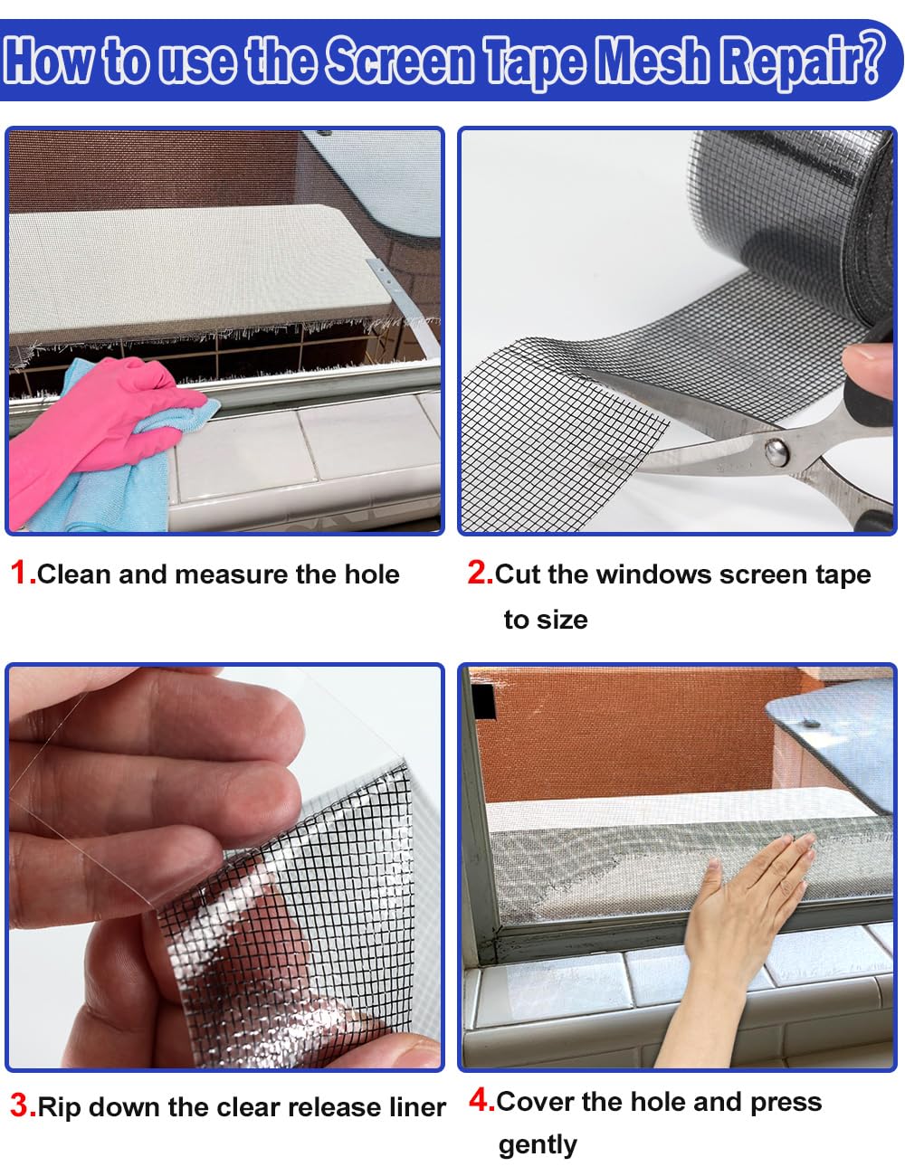 wohohoho Window Screen Repair Tape, 4 in X 20 FT (240IN) Grey Screen Patch Repair Kit, 3-Layer Strong Adhesive Invisible Screen Tape Mesh Repair for Windows, Doors Garage Mosquito Net Magnetic Screen