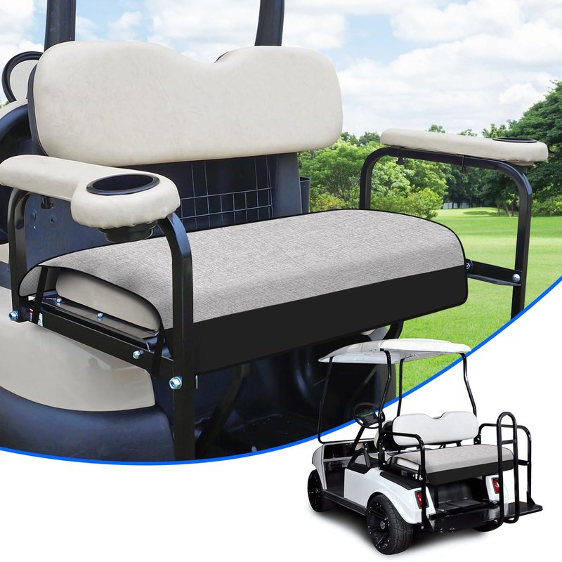 T TGBROS Golf Cart Seat Covers, Universal Golf Cart Seat Towel Blanket with 4 Side Pockets, Anti-Slip Bottom for 2 Seats EZGO, Yamaha & Club Car - Black Leather & Breathable Linen