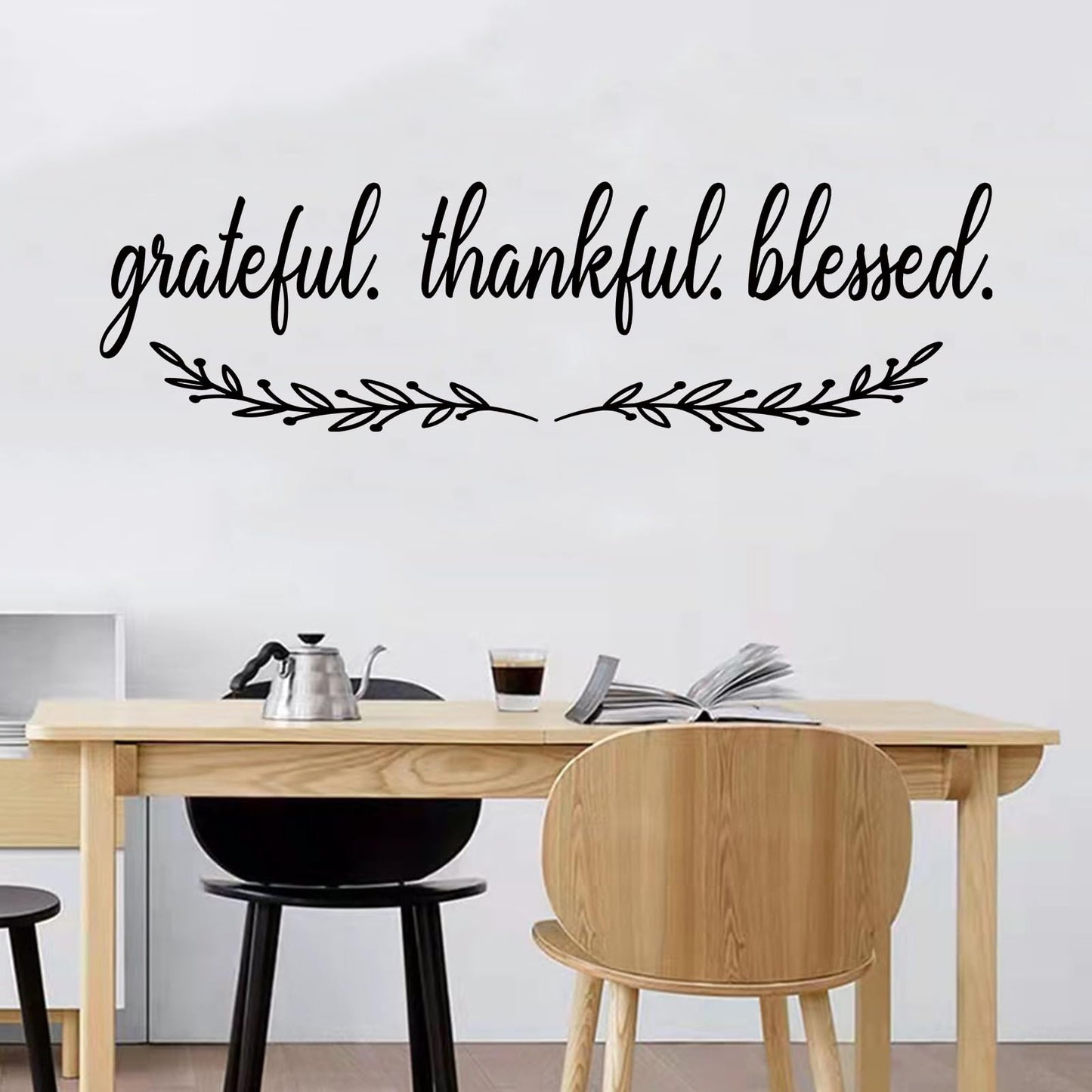 Inspirational Quotes Wall Stickers for Kitchen: Home Inspirational Pantry Dining Room Vinyl Art Wall Decals - Family Wall Decor - Grateful Thankful Blessed 25" X 7"