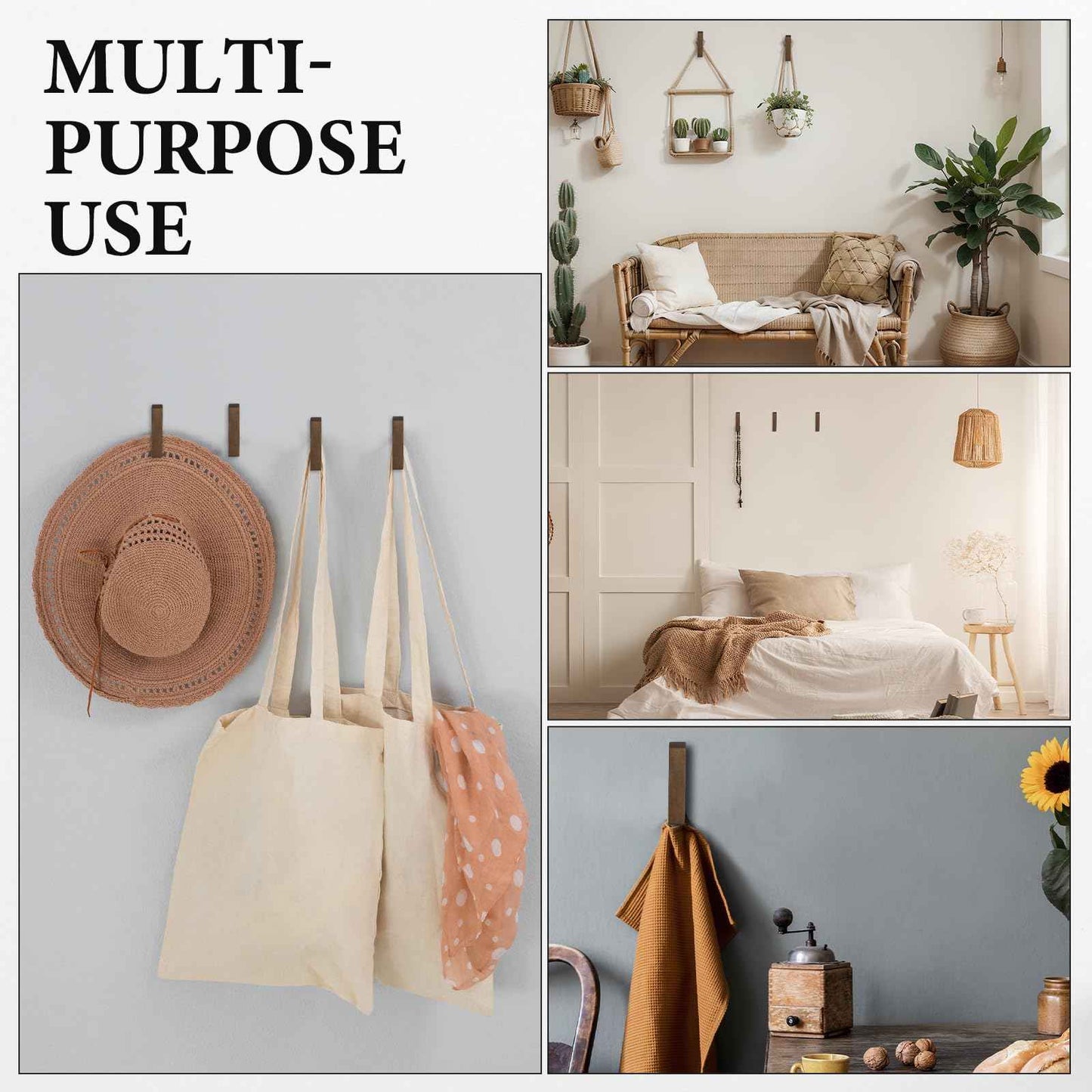 Leinuosen 6 Pack Wood Wall Hooks Walnut Coat Hooks Wall Mounted Bathroom Bedroom Kitchen for Hanging Hat Backpack Bag Jacket Modern Farmhouse Decor for Practical Entryway