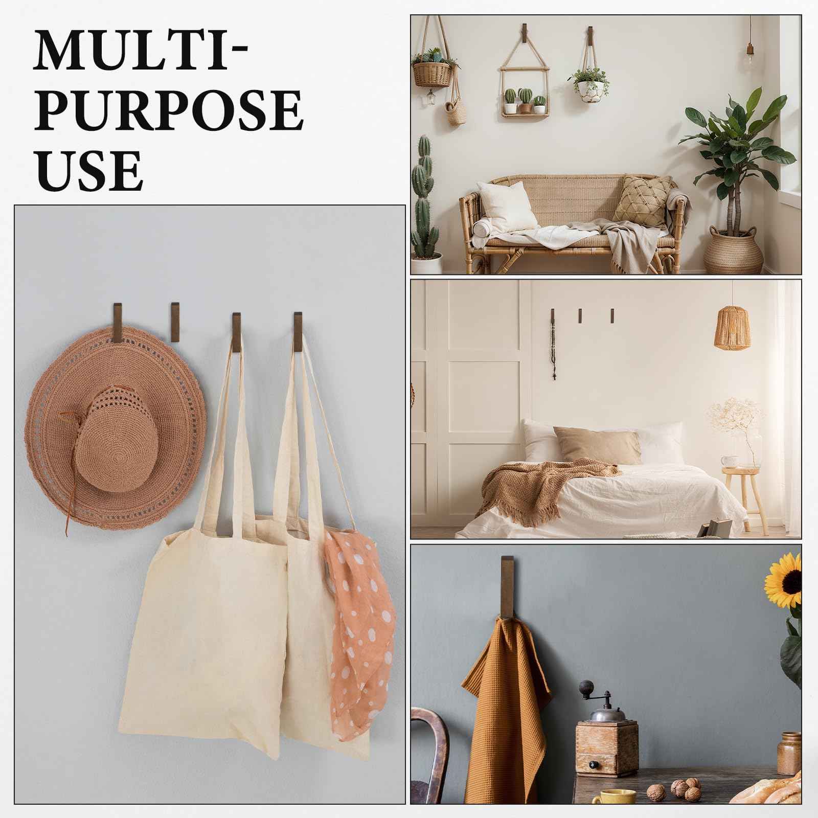 Leinuosen 6 Pack Wood Wall Hooks Walnut Coat Hooks Wall Mounted Bathroom Bedroom Kitchen for Hanging Hat Backpack Bag Jacket Modern Farmhouse Decor for Practical Entryway