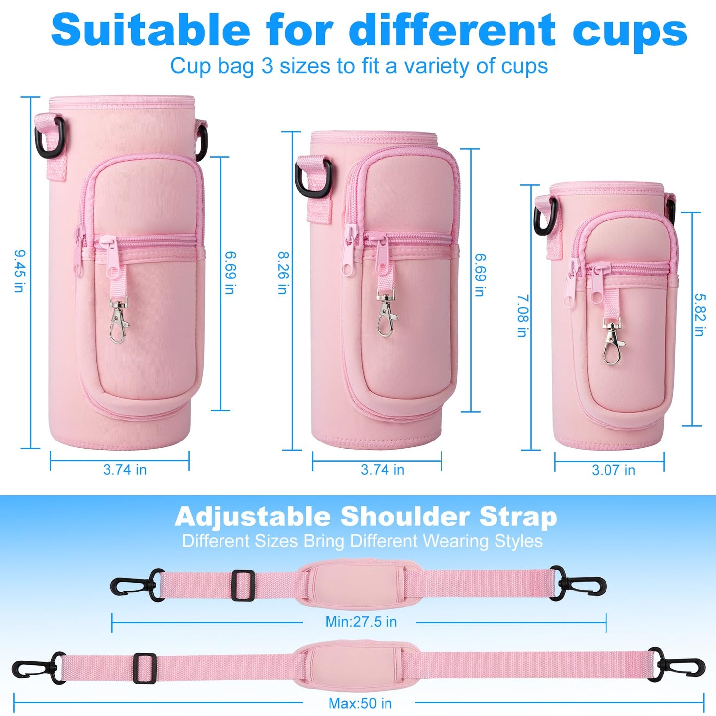 RRegeny Water Bottle Holder with Strap for Hydroflask 32oz 40oz, Carrier Sling Bag with Phone Pocket Sleeve for Men Women Hiking Camping Travelling（Pink 40oz）