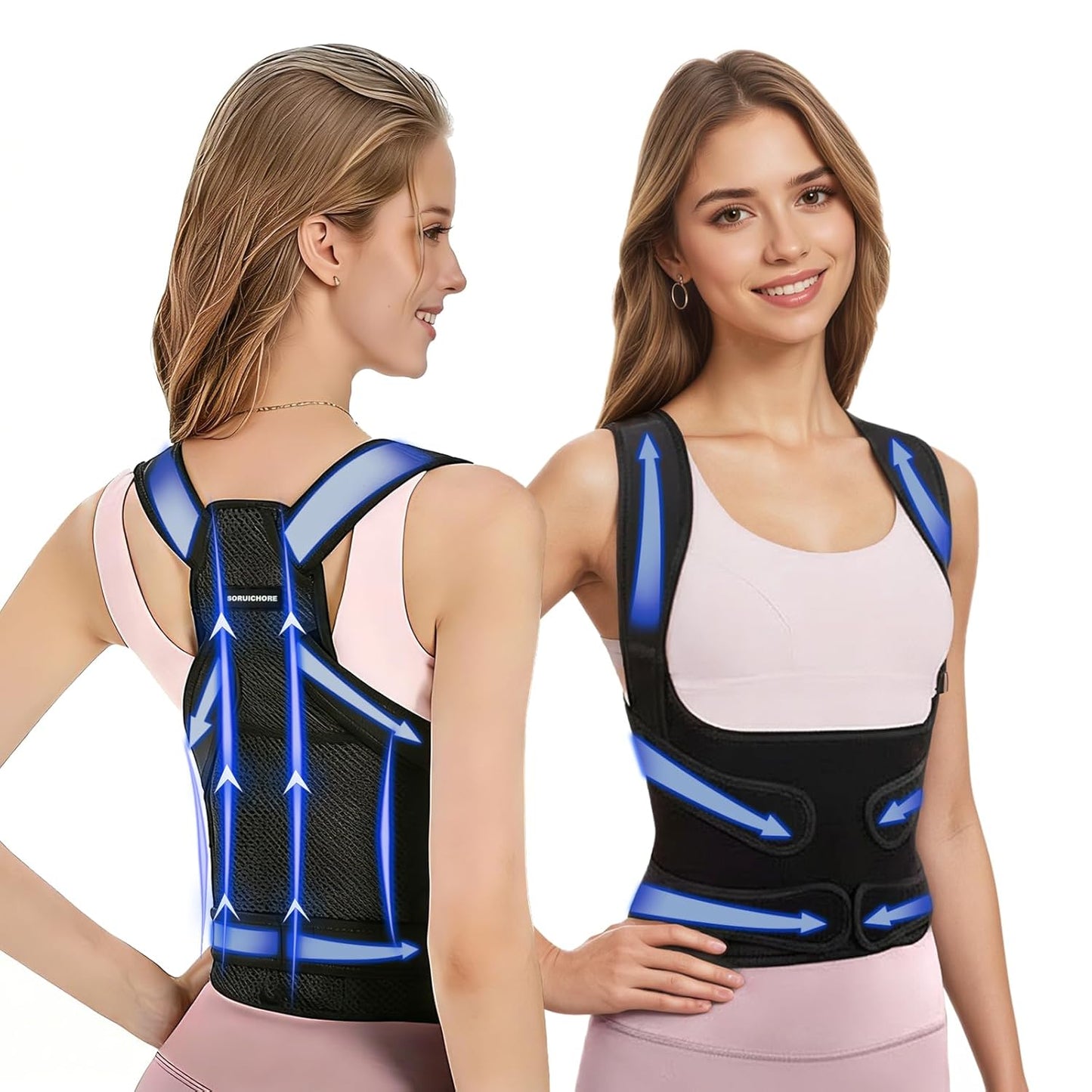 Skiennix Posture Corrector - 2-in-1 Adjustable Back Brace with Shoulder Support for Pain Relief | Full Back Straightener