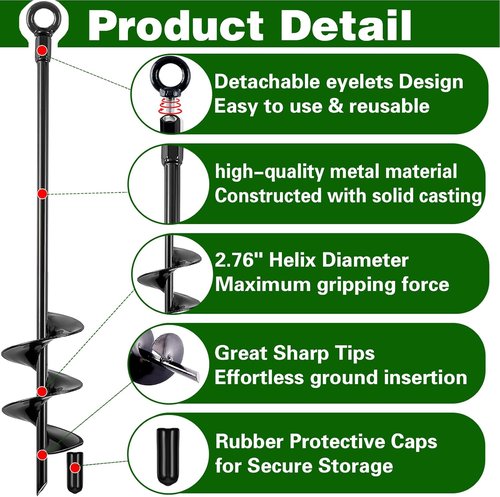 Fabulas Heavy-Duty Ground Anchors - 18 Inch Screw-In Earth Anchor Kit for Trampolines & Tents | 4 Pack