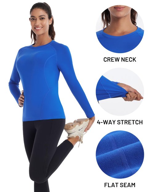 Runhit Thermal Long Sleeve Compression Shirts for Women Fleece Lined Base Layer Athletic Lightweight Tops for Running Royal Blue