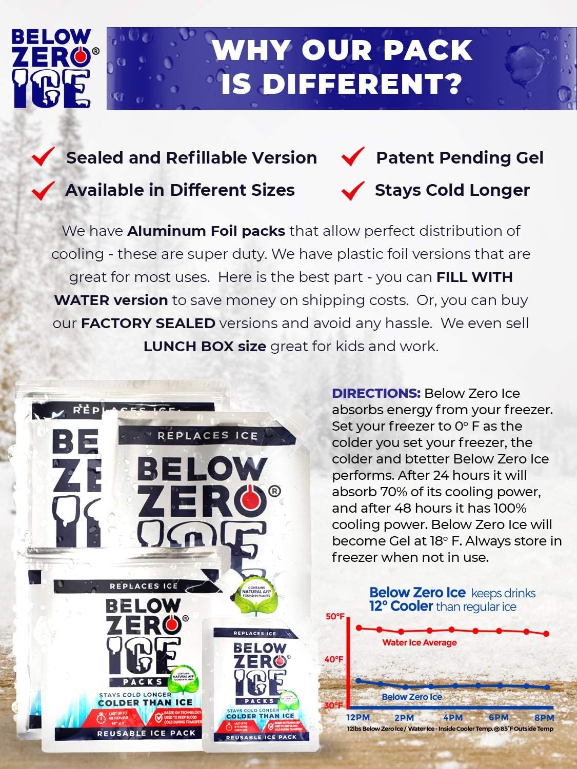 Below Zero Medium Reusable Ice Packs for Coolers – Long Lasting Cooler Ice Pack Blocks, Leak-Proof Freezer Packs for Camping, Lunch Boxes & Travel – Medium 10”x9” (2-Pack)